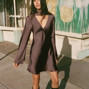 Satin Effect Chocolate Scarf Dress, Zara, Medium